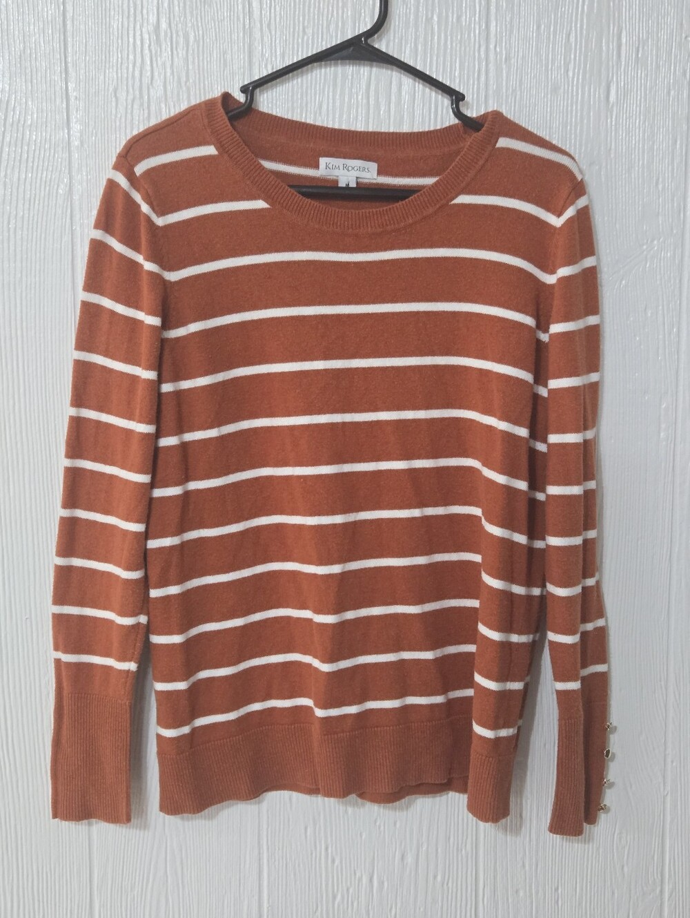 Kim Rogers Orange And Whiye Striped Sweater Size M